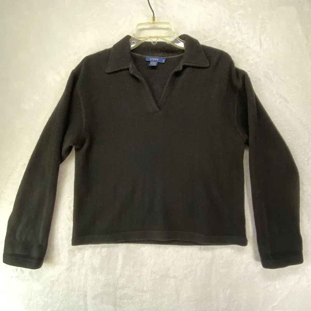J. Crew Sweater Womens‎ Medium lambs wool collar v-neck black